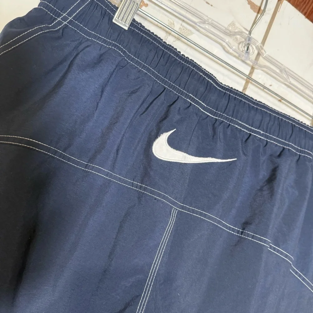 Nike Men’s Swim Trunks Navy Blue White Swoosh Size Large Y2K Swim Summer